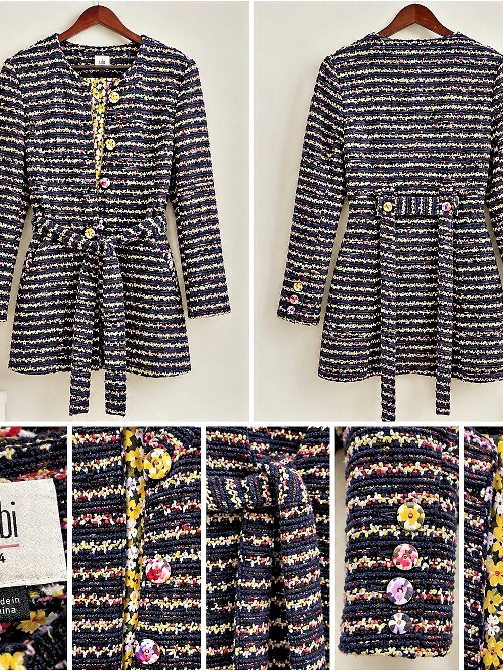 CAbi Headline Topper Jacket Coat #5660 Size 14 Multicolor Tweed Floral Belted